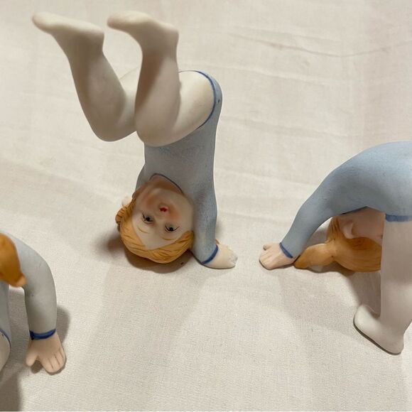 Ron Gordon Little somersaulting girl in blue leotard porcelain gymnast statues - Picture 9 of 13